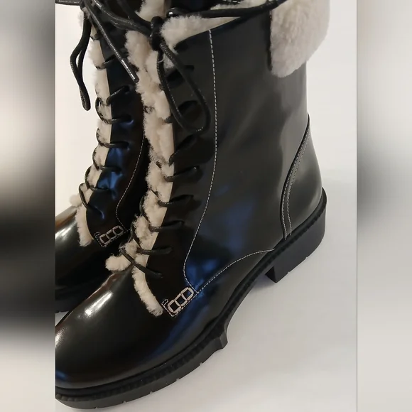 COACH Leighton Shearling Bootie • Black Patent Leather • Size 9.5 B - Picture 6 of 14